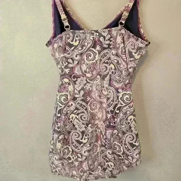 Lands' End Women's One Piece Pink Paisley Swimsuit 50s Style Size 12 - Picture 4 of 10